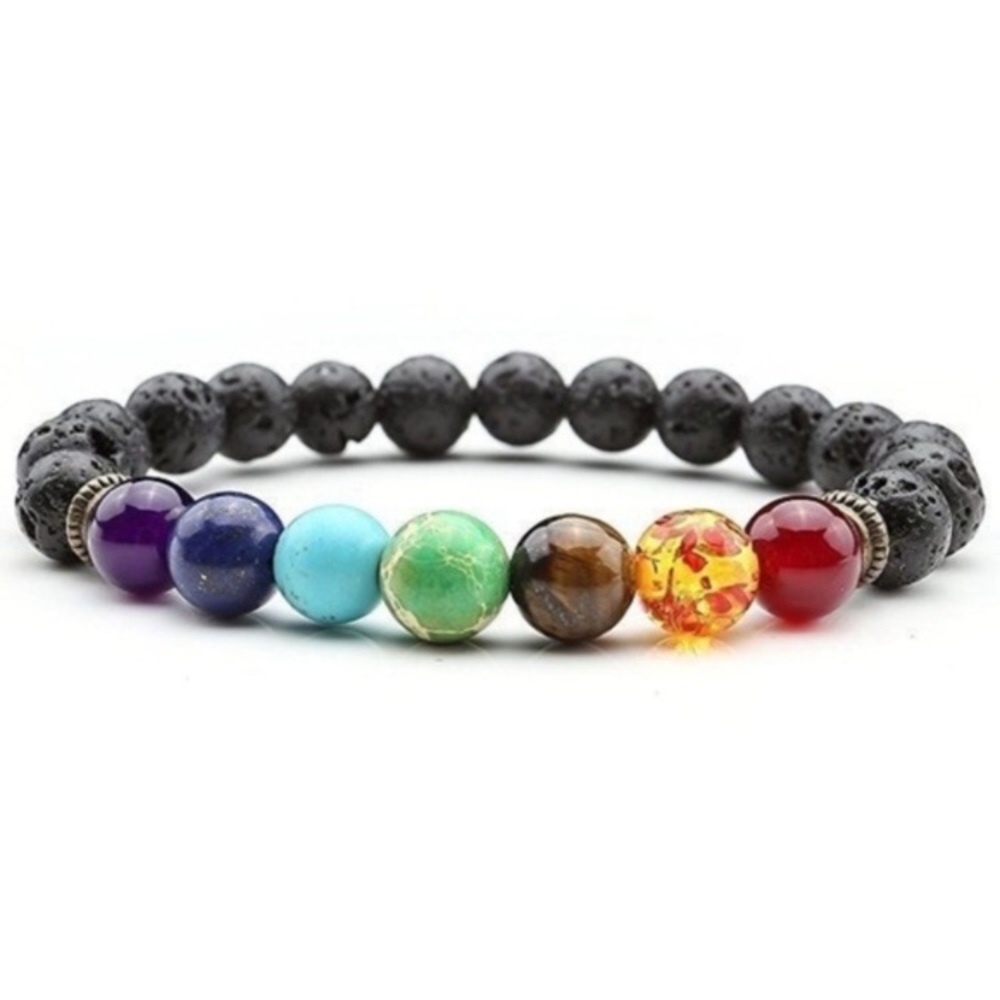 7 Chakra Stones • Lava Infused Beaded Bracelet - Picture 4 of 7